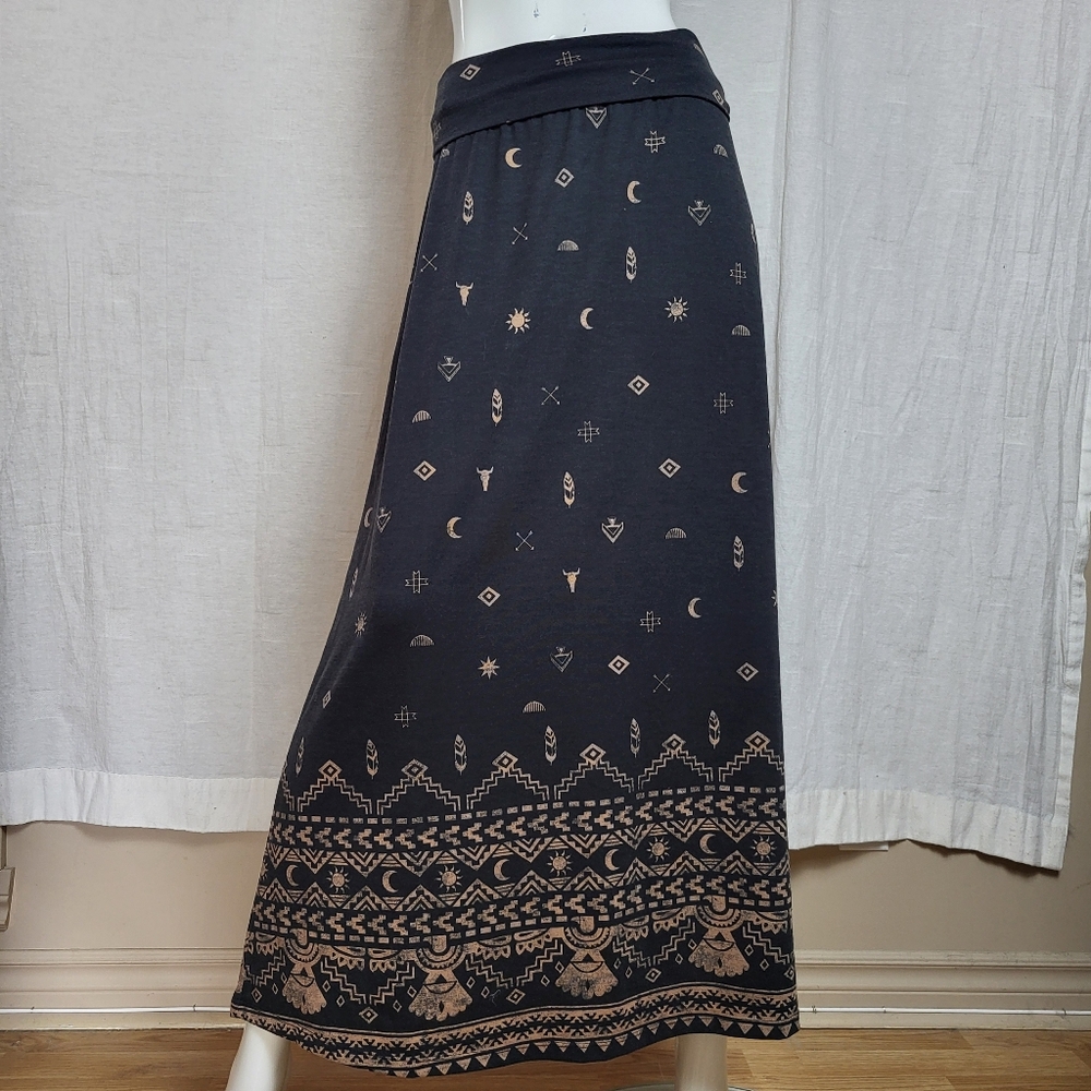 Mossimo Supply Co. Celestial Moon Sun Maxi Skirt Black Boho Whimsigoth Tribal - Picture 8 of 13